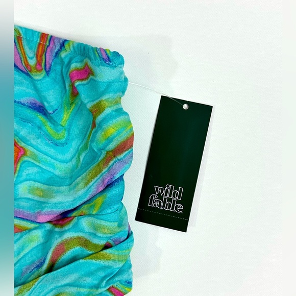 Wild fable Aqua Blue Swirl Keyhole Halter Bandeau Top Elastic Back XXL - Picture 7 of 9
